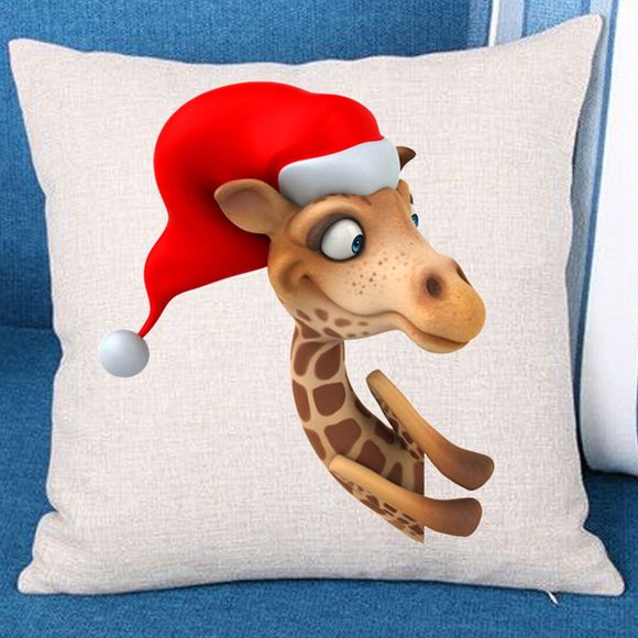 Girafe de dessin animé avec taie d'oreiller de canapé de modèle de chapeau de Noël - coloré W18 INCH * L18 INCH