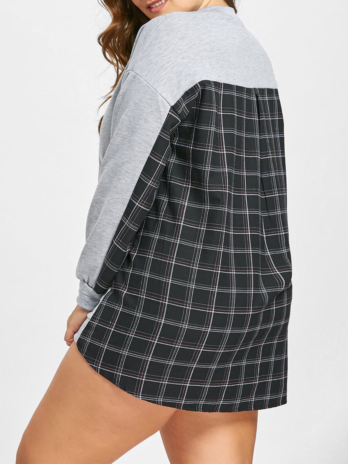 2018 drop shoulder plaid panel plus size sweatshirt dress gray xl in sweatshirt dress plus size