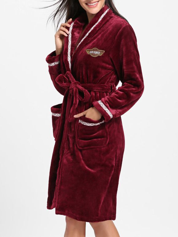 Robe de Nuit Drapée en Molleton et en Longueur de Genou - Rouge vineux XL