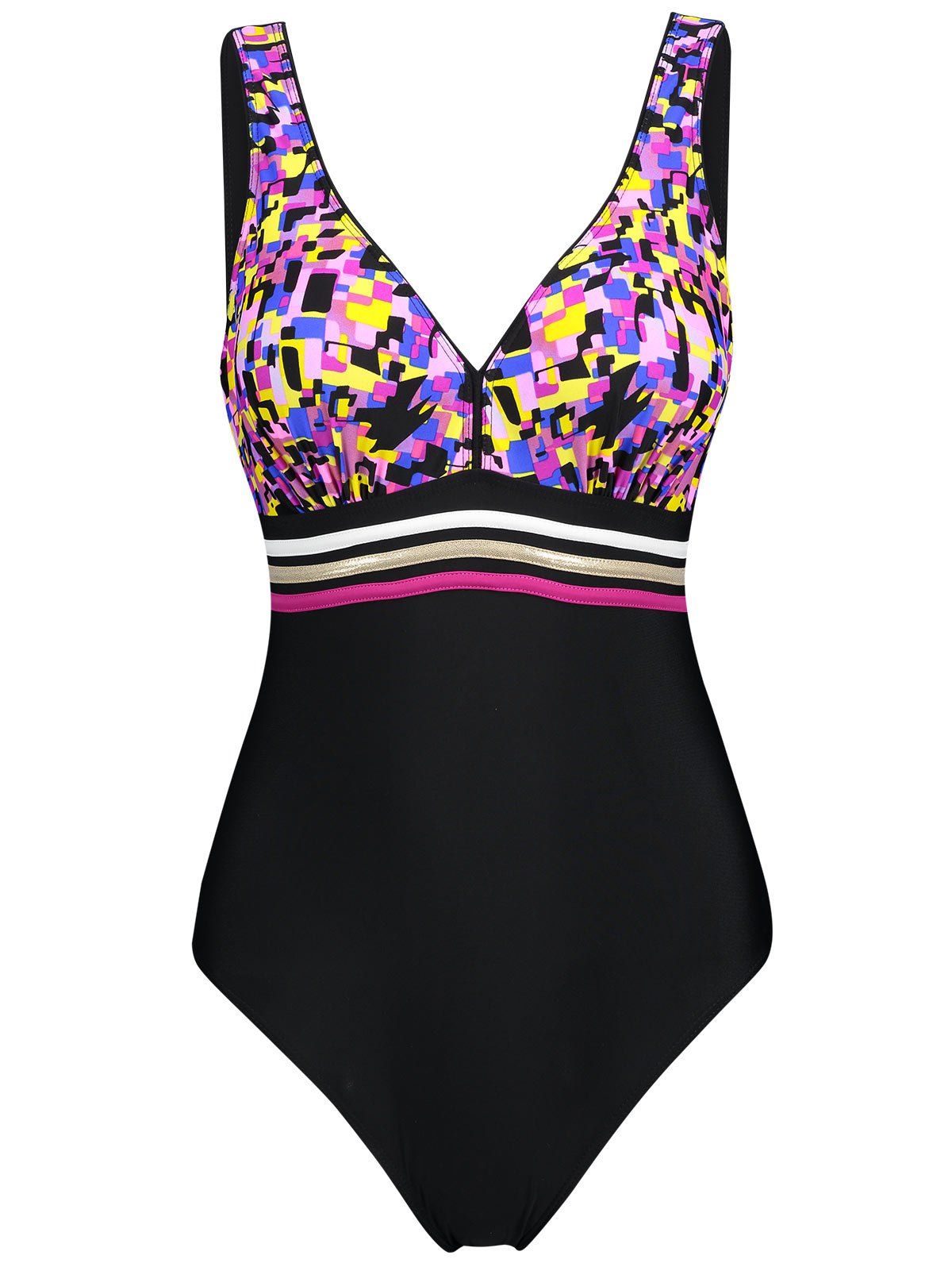 

Cross Backless Printed One Piece Swimsuit, Black