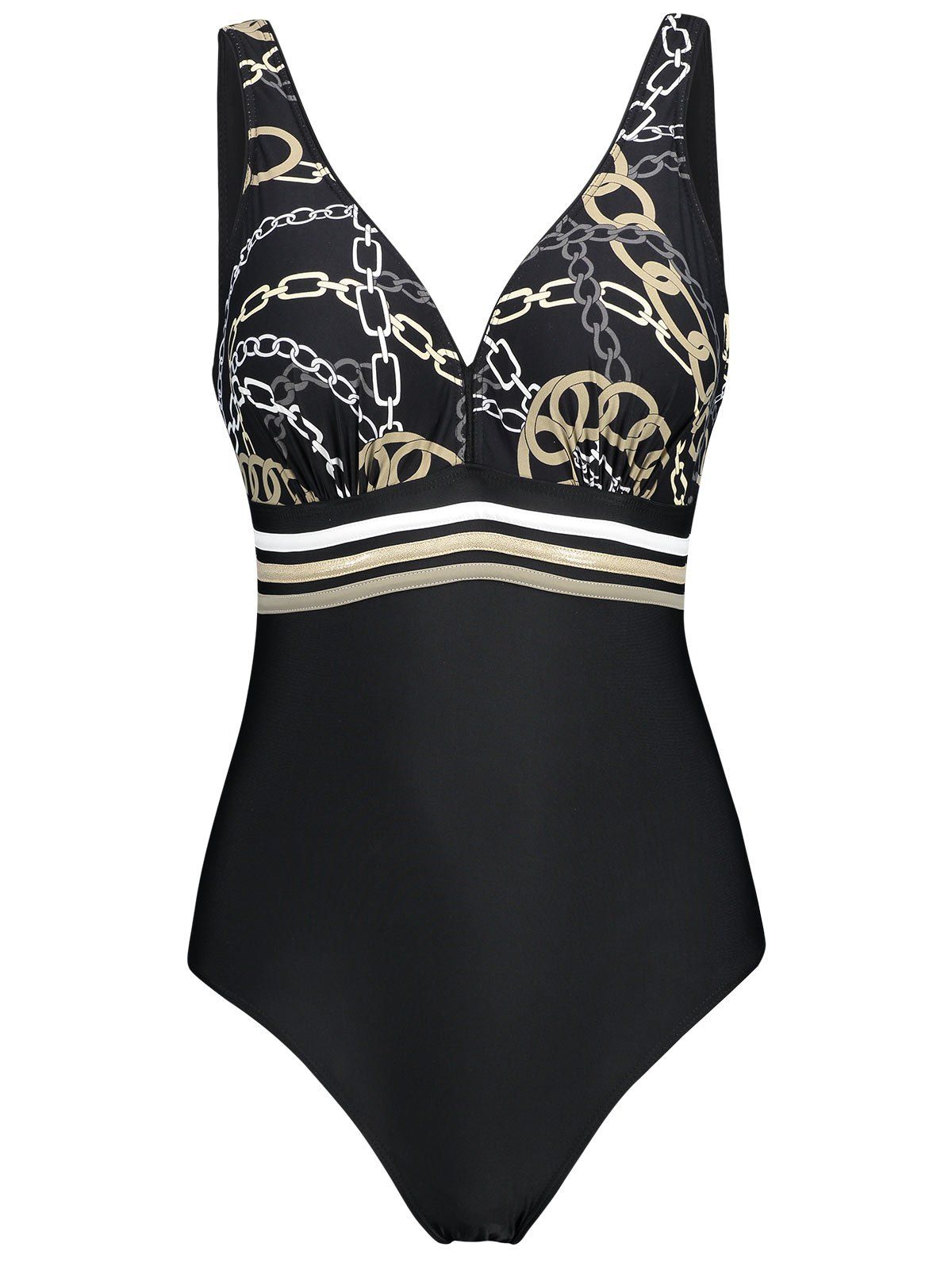 

Cross Backless Chains Print Swimsuit, Black