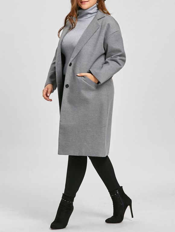 Manteau Long avec Boutons Grande-Taille - Gris 2XL