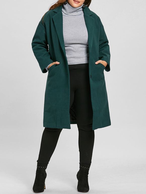 Manteau Long avec Boutons Grande-Taille - vert foncé XL