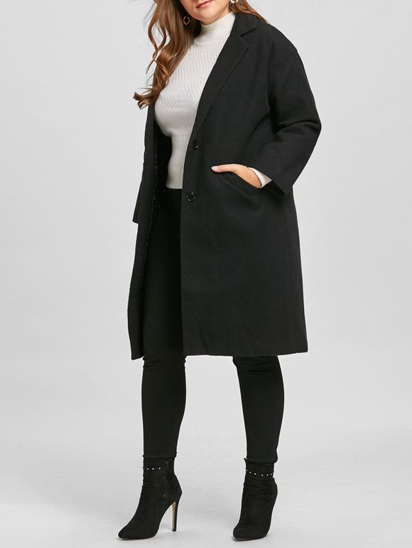 Manteau Long avec Boutons Grande-Taille - Noir 2XL