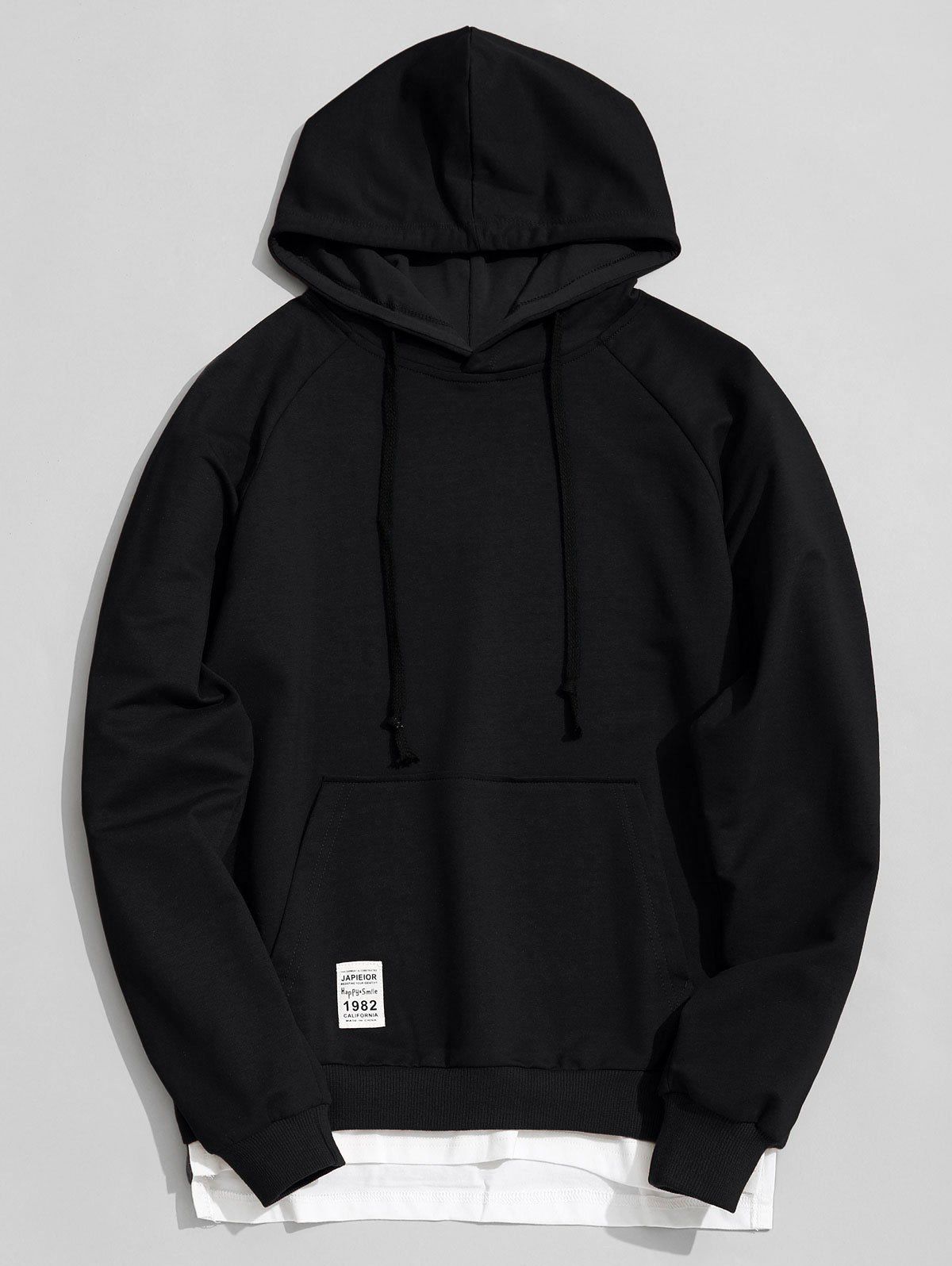 

Kangaroo Pocket Panel Hem Hoodie, Black