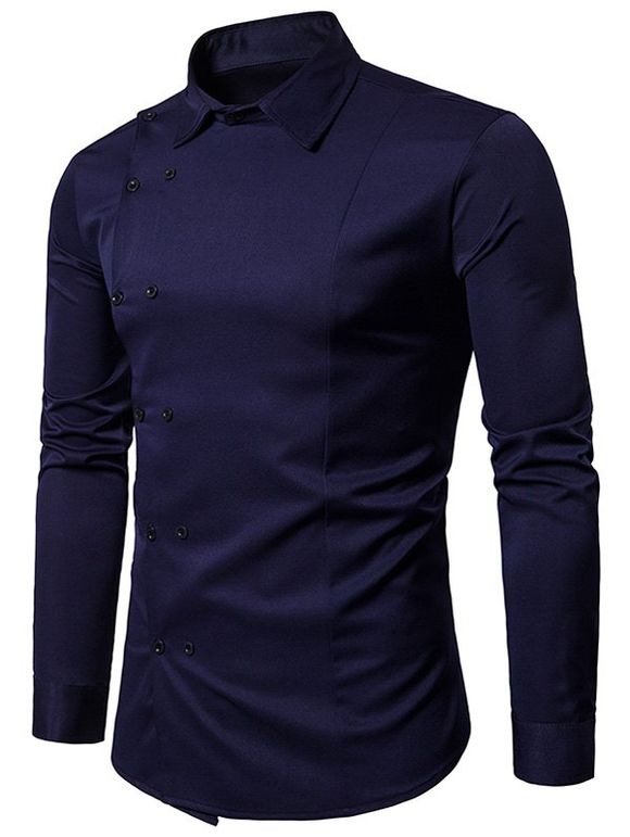Chemise à Double Boutonnage Oblique - Bleu Violet XL