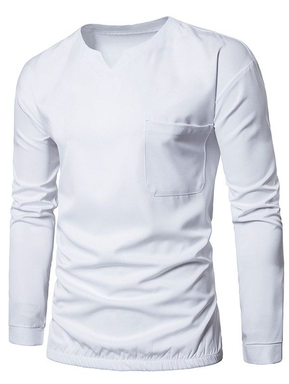 T-shirt Longues Manches avec Poches et Taille Elastique - Blanc XL