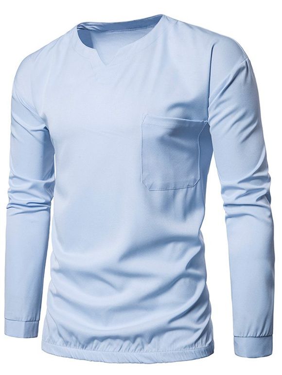 T-shirt Longues Manches avec Poches et Taille Elastique - Bleu clair 2XL