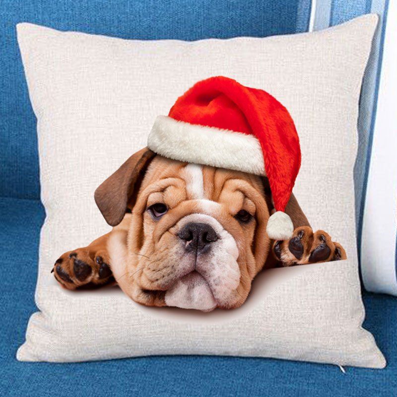 

Christmas Dog Printed Throw Pillow Case, Brown