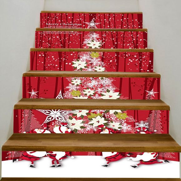 Autocollant d'Escalier de Noël en Forme de Sapin Motif de Fleur - coloré 100*18CM*6PCS