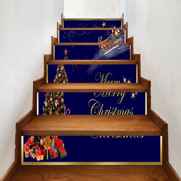 Autocollant d'Escalier de Noël Motif de Sapin et de Traîneau - multicolore 100*18CM*6PCS