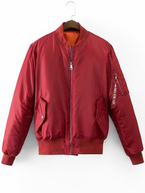 

Zip Up Graphic Back Puffer Jacket, Deep red