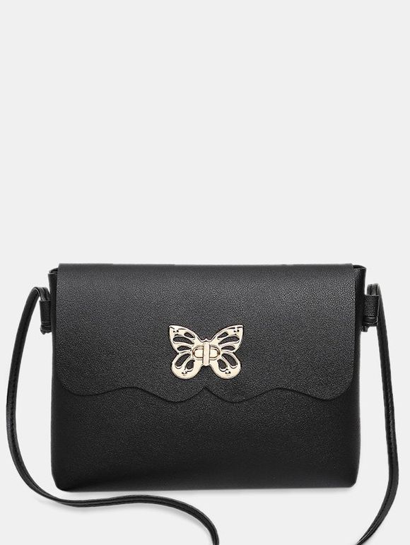 Sac à bandoulière orné de papillon en métal - Noir 