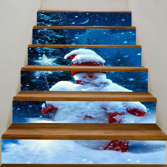 Autocollant d'Escalier de Noël Décoratif Motif de Bonhomme de Neige - coloré 100*18CM*6PCS
