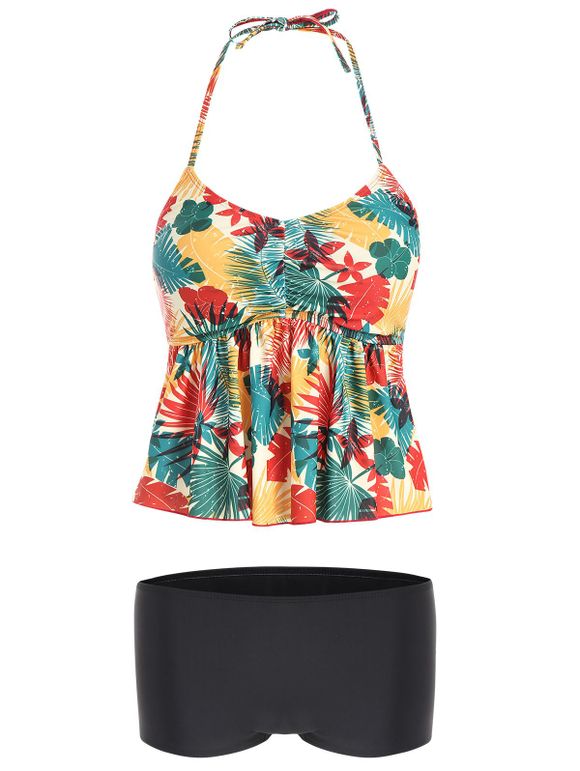 Maillot de Bain Tankini Péplum Dos-Nu à Imprimé - Floral XL