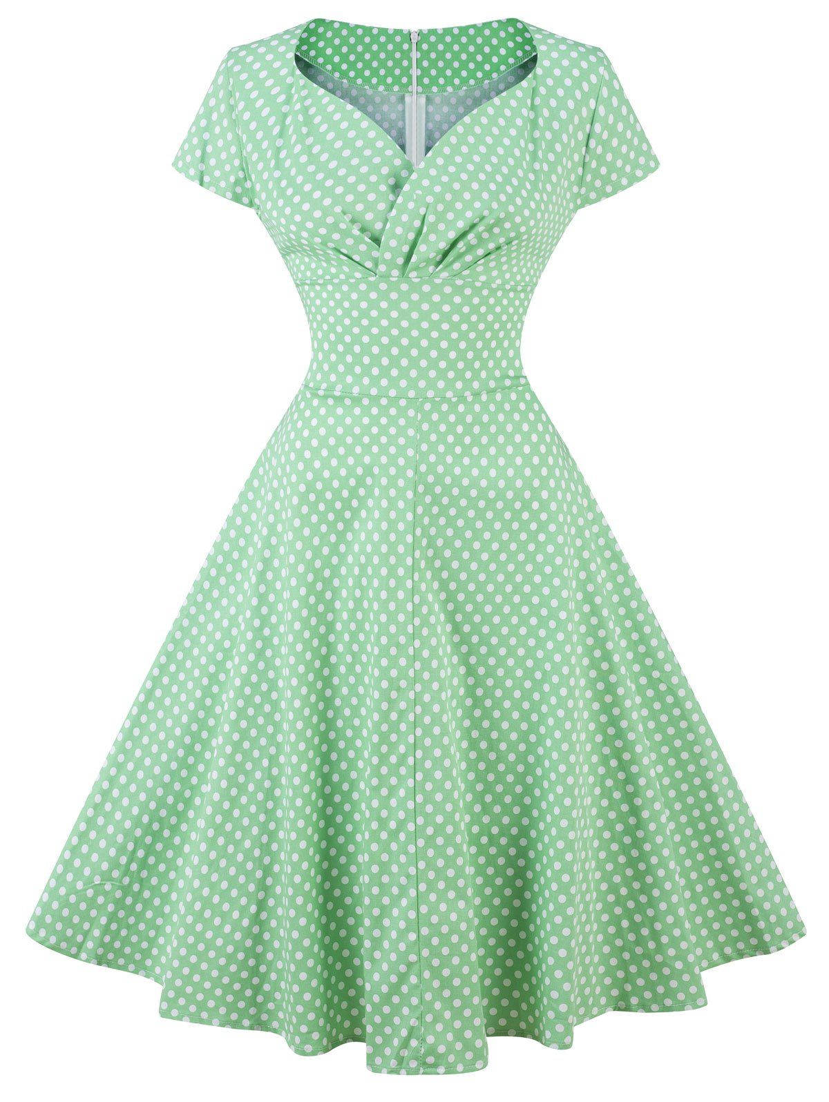 

Retro Sweetheart Neck Polka Dot Party Pin Up Dress, Green