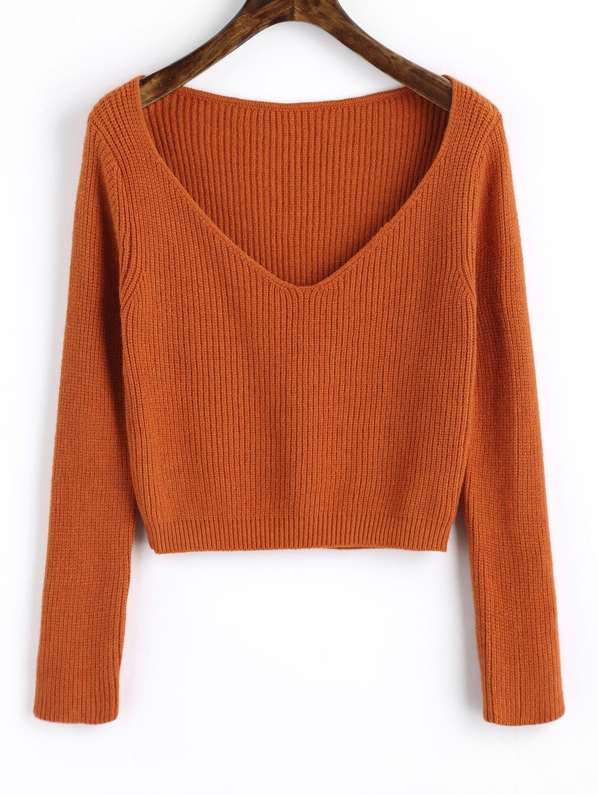 

V Neck Cropped Pullover Sweater, Sugar honey