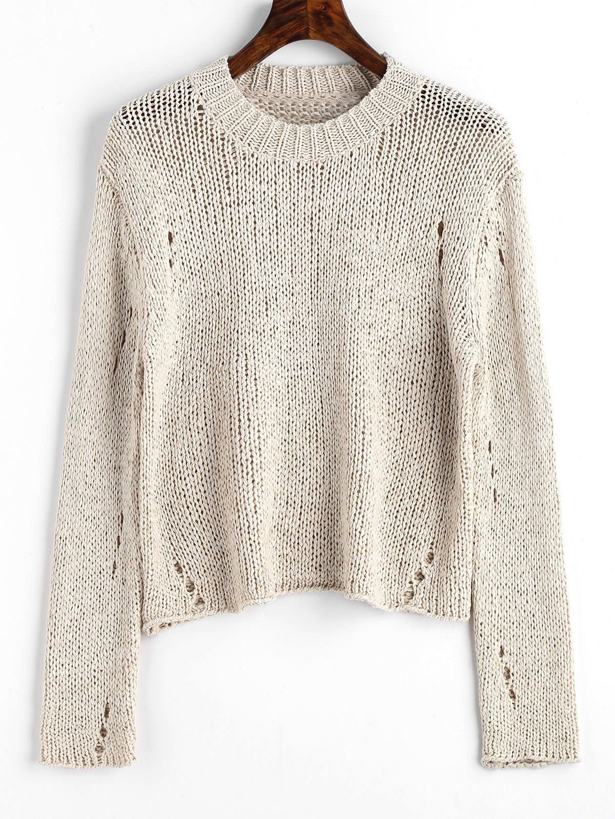 

Ripped Hollow Out Pullover Sweater, Light apricot
