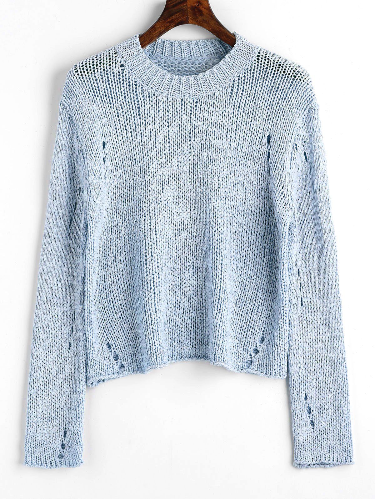

Ripped Hollow Out Pullover Sweater, Light blue