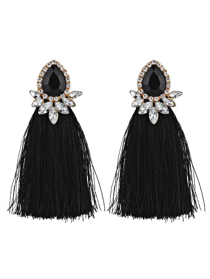 

Faux Gem Rhinestone Teardrop Tassel Earrings, Black
