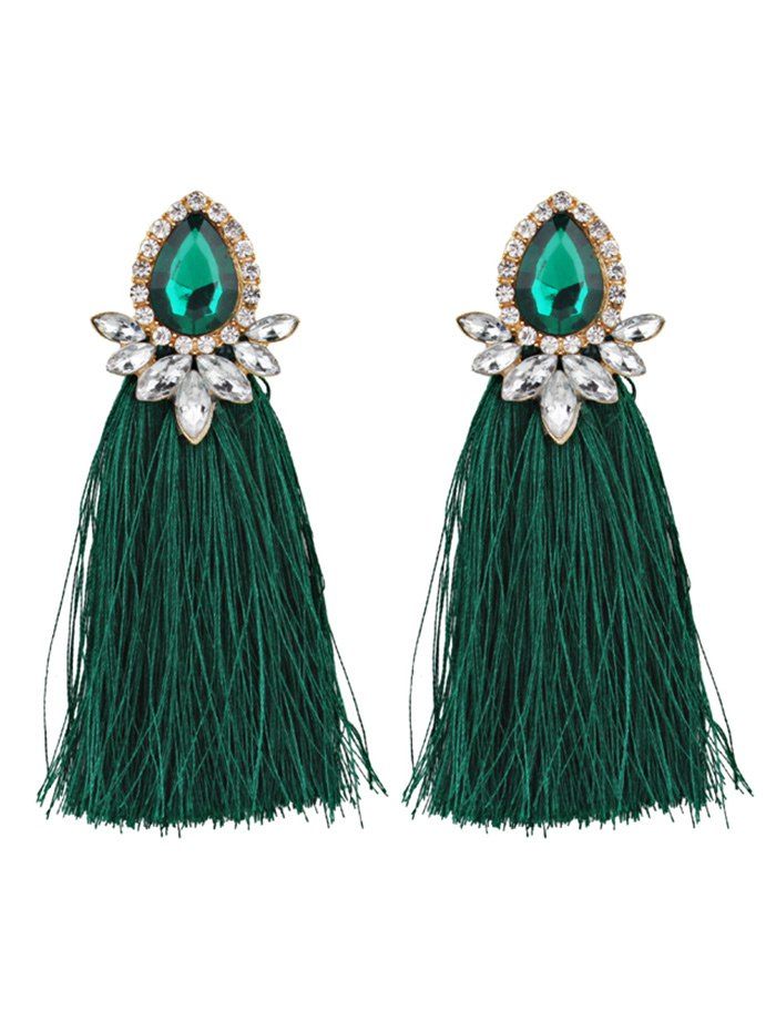 

Faux Gem Rhinestone Teardrop Tassel Earrings, Green