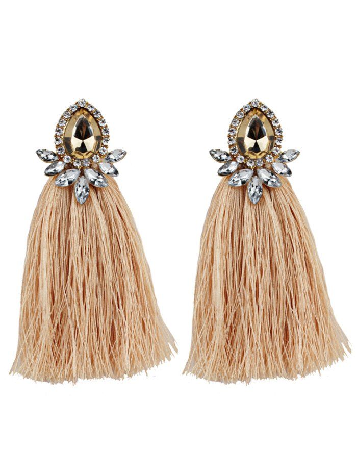 

Faux Gem Rhinestone Teardrop Tassel Earrings, Yellow