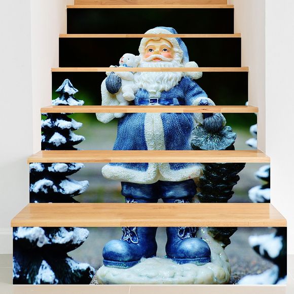 Autocollant d'Escalier DIY Motif de Père Noël en Bleu - Bleu 100*18CM*6PCS