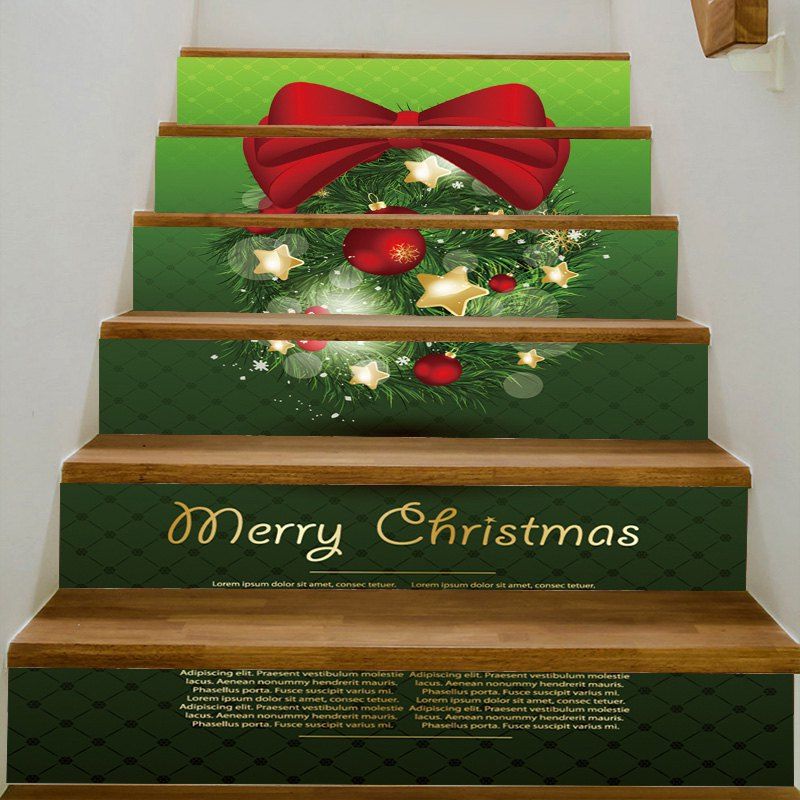 

Christmas Ornament Bowknot Bells Pattern Stair Stickers, Colorful