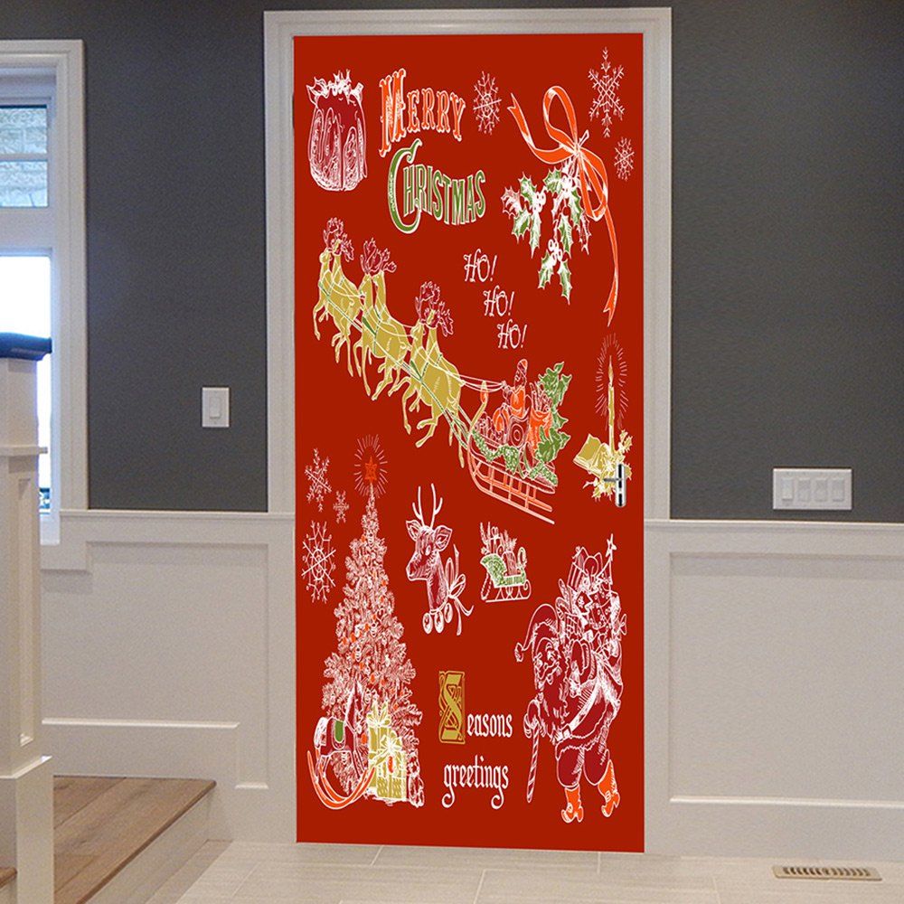 

Christmas Tree Santa Claus Pattern Door Stickers, Red