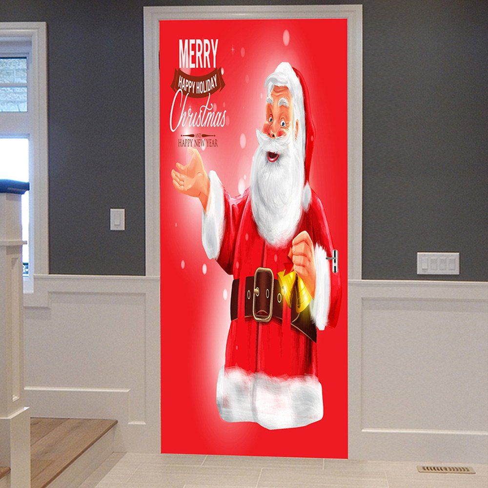 

Christmas Santa Greetings Pattern Door Stickers, Red