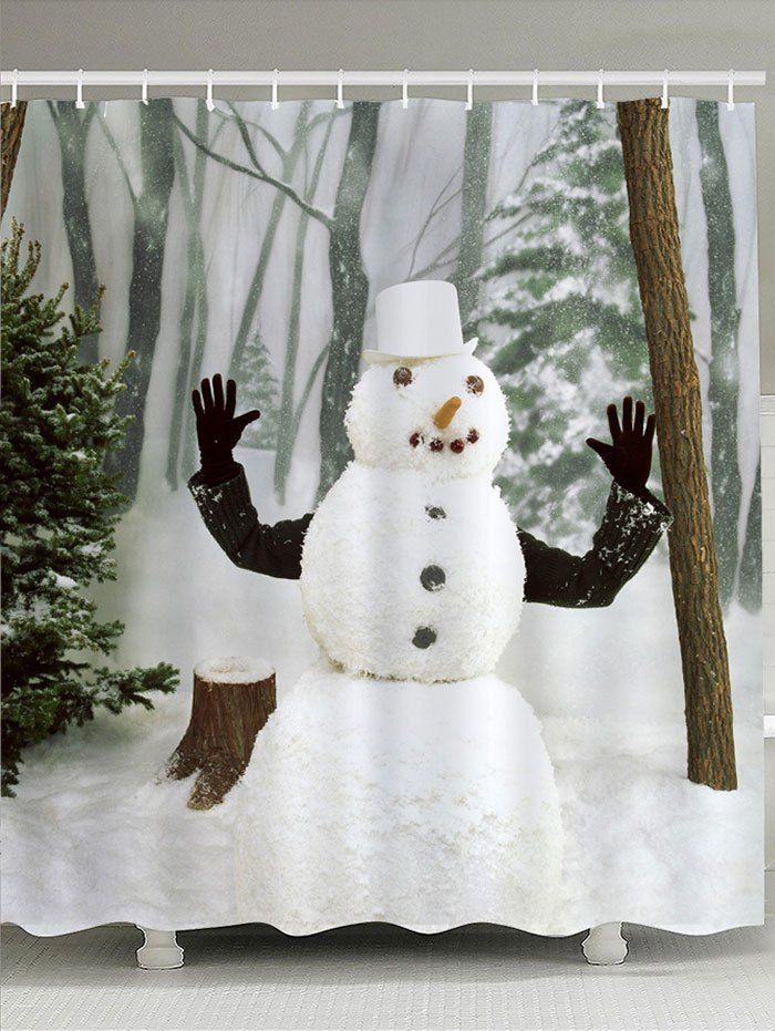 

Snow Forest Snowman Pattern Waterproof Shower Curtain, White