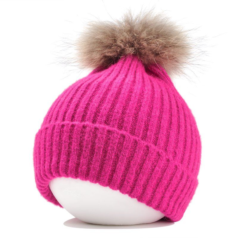 

Fuzzy Ball Decorated Flanging Crochet Knitted Beanie, Tutti frutti