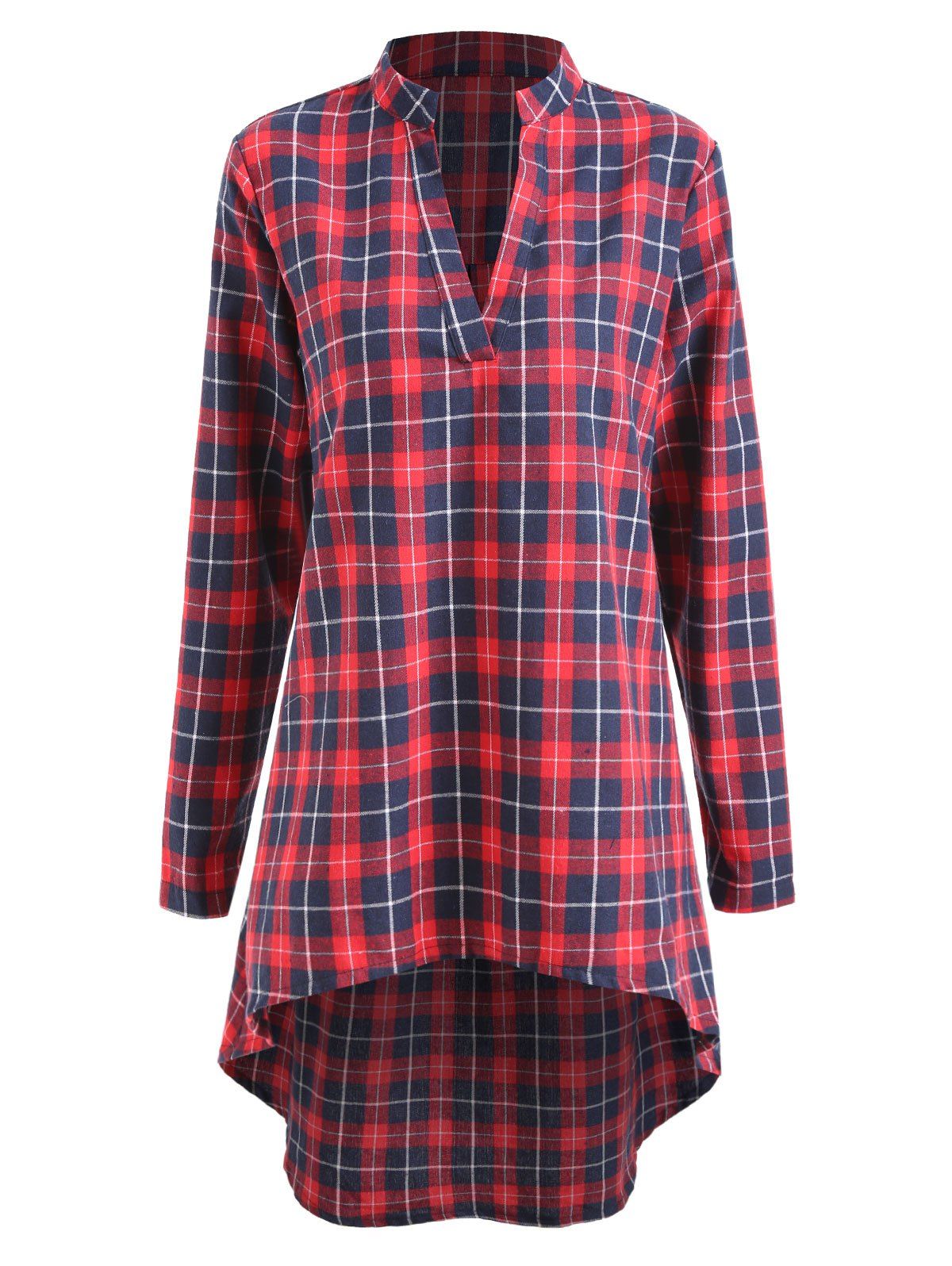 

Checked Plus Size High Low Shirt, Red
