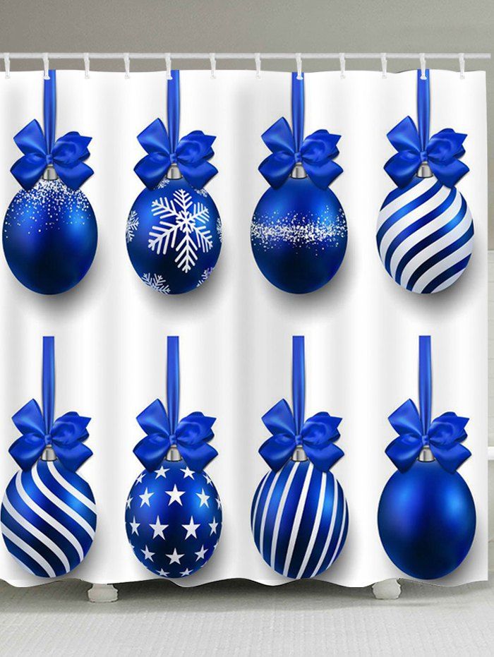 

Christmas Blue Balls Pattern Waterproof Shower Curtain