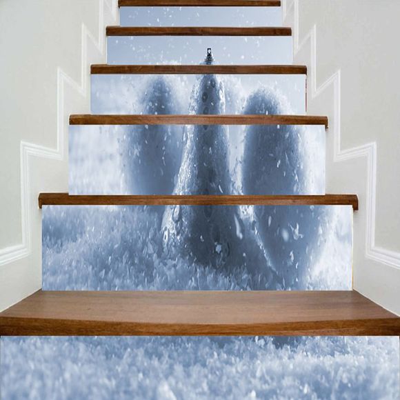 Autocollants d'escalier d'impression boule de neige de Noël - Bleu gris 100*18CM*6PCS