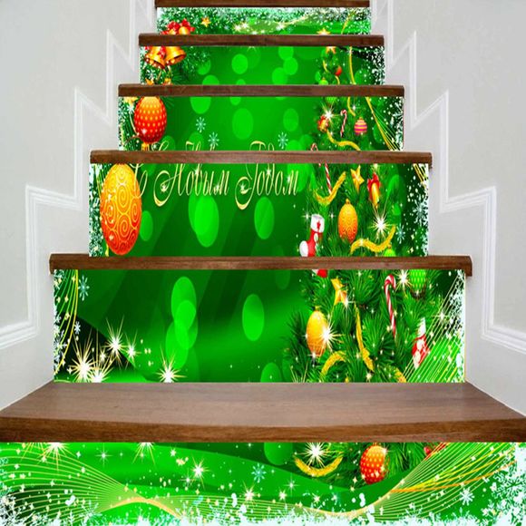 Boules de Noël de flocon de neige d'arbre d'impression autocollants d'escalier de bricolage - Vert 100*18CM*6PCS