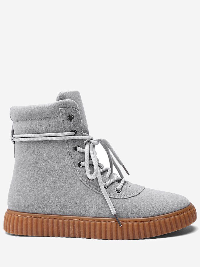 Rubber Sole Faux Suede Ankle Boots, Gray