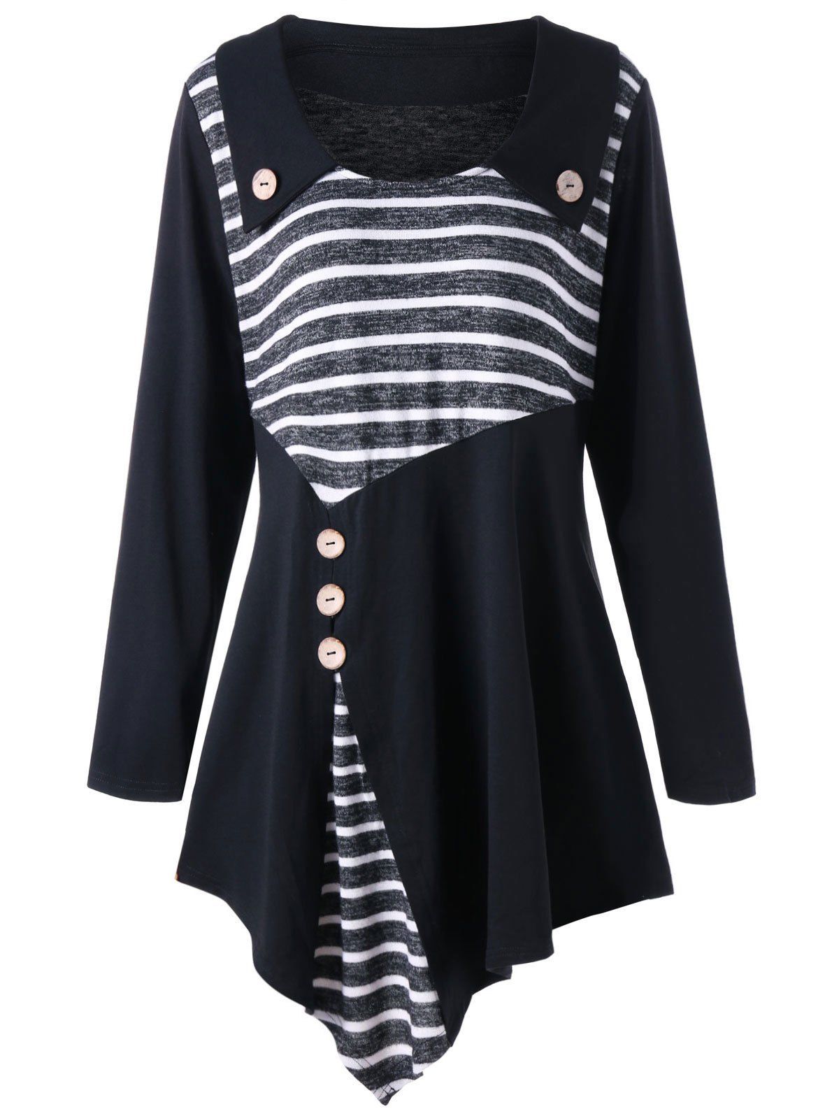 

Plus Size Striped Asymmetric Tunic Top, Black