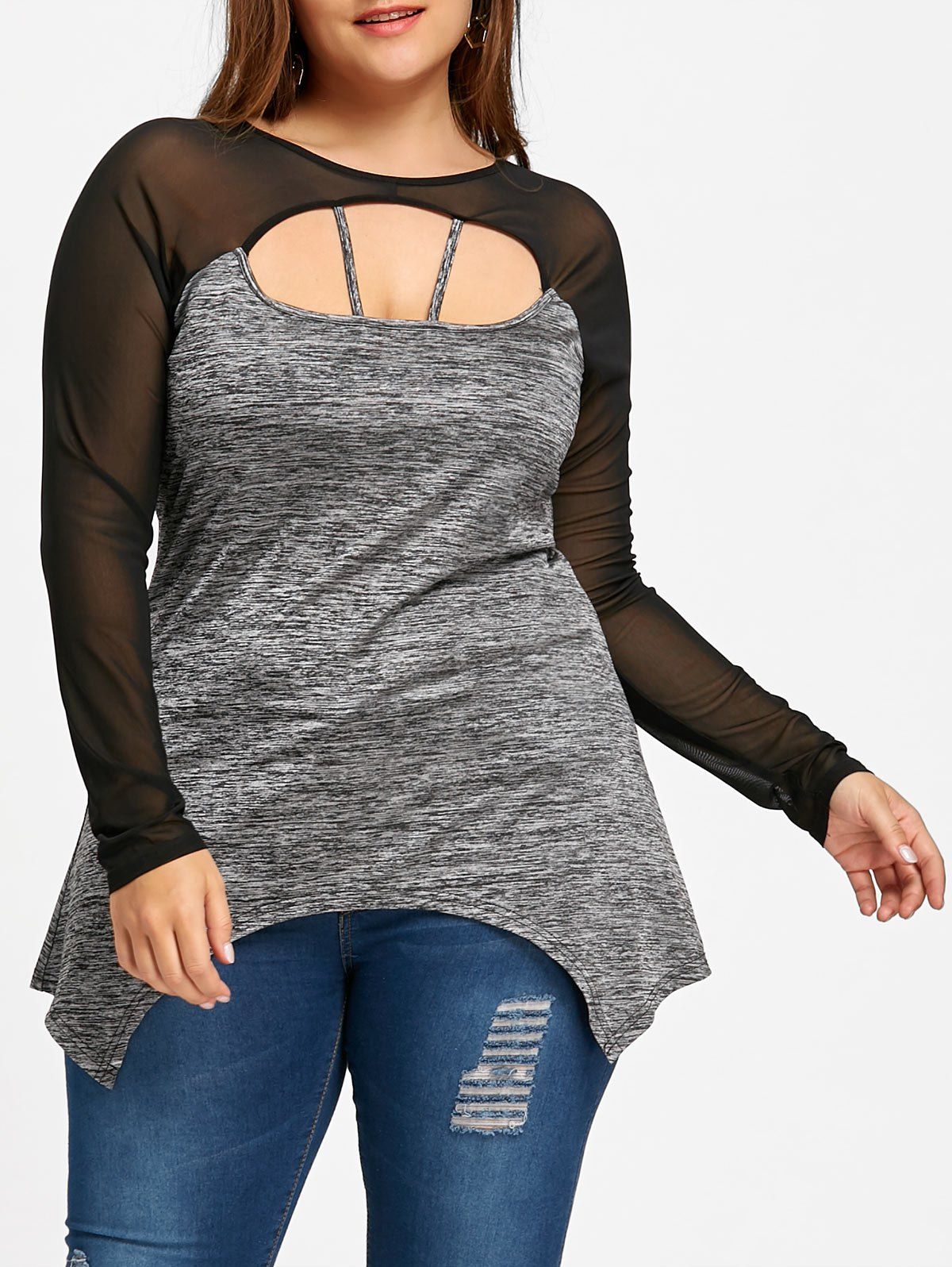 

Plus Size Marled Cut Out T-shirt, Black
