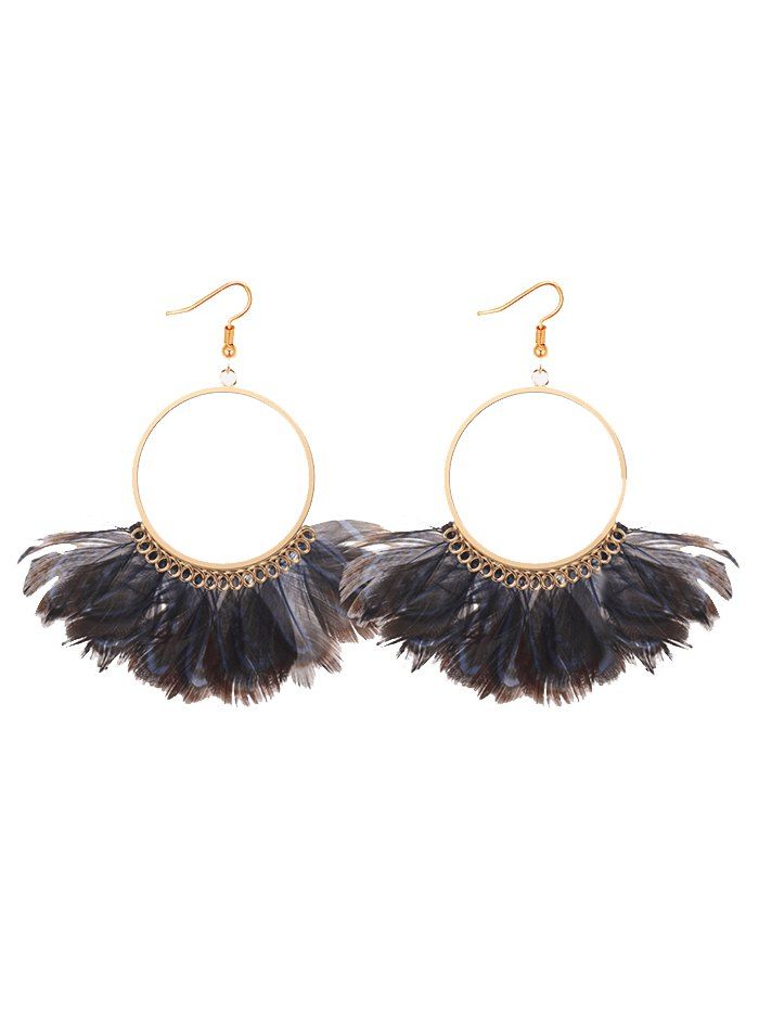 

Bohemian Feather Circle Hook Earrings, Royal
