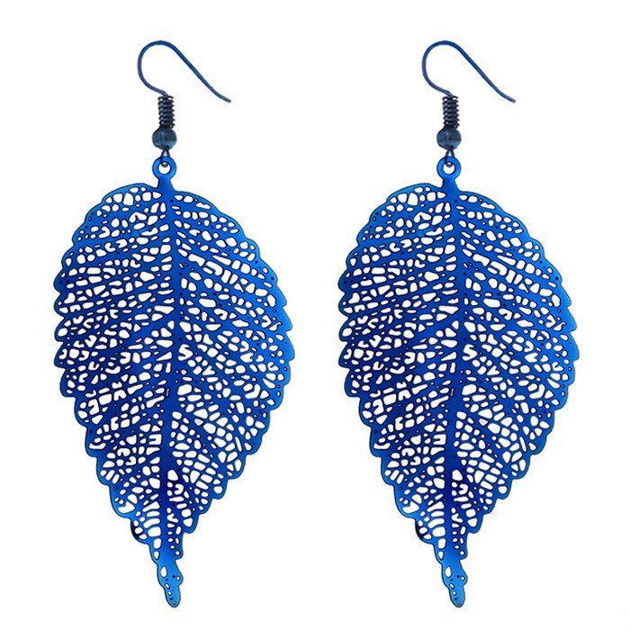 

Stainless Steel Leaf Hook Earrings, Blue