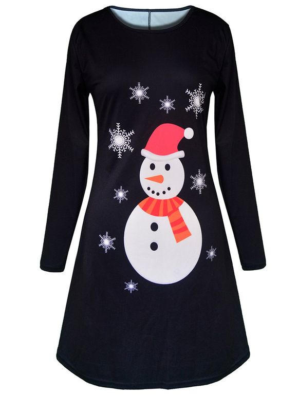 Robe tunique imprimée de flocons de neige de Noël - Noir L