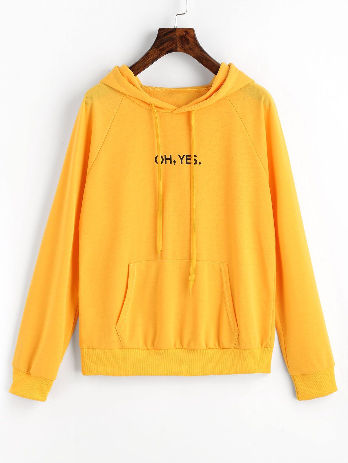 

Front Logo Raglan Sleeve Drawstring Hoodie, Yellow