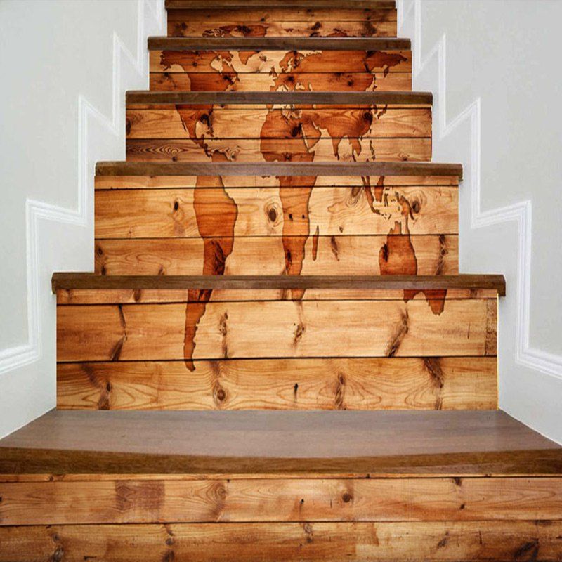 

Wood Grain World Map Pattern Stair Stickers, Wood color