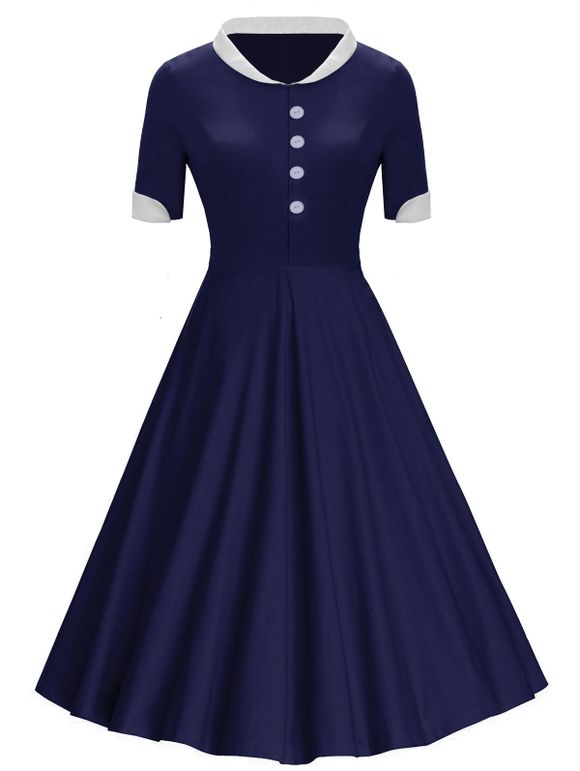Boutons de col montant Midi Vintage Dress - Bleu M