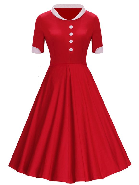 Boutons de col montant Midi Vintage Dress - Rouge XL