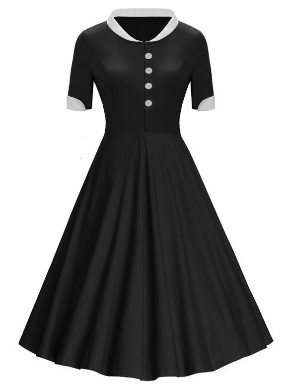 Boutons de col montant Midi Vintage Dress - Noir M