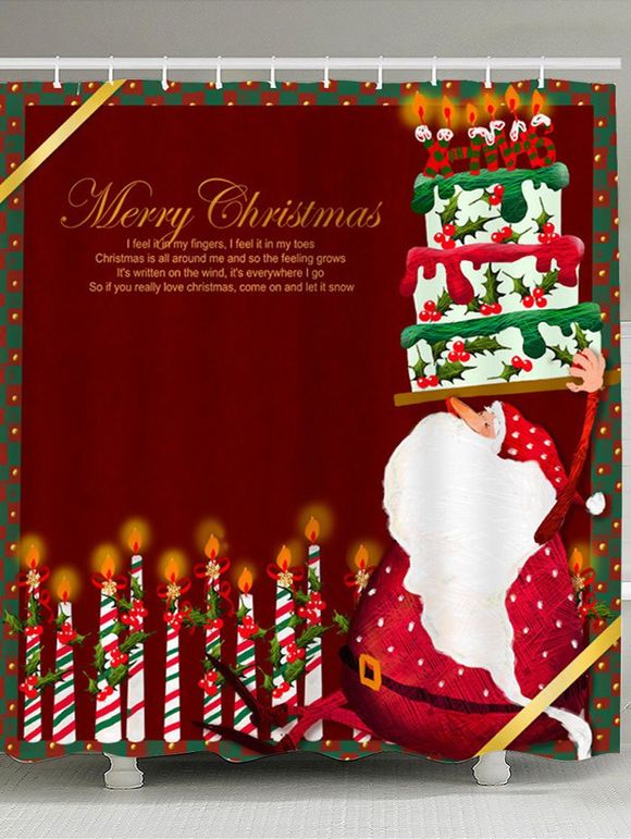 Gâteau de Santa Claus et bougies imprimé rideau de douche - Rouge foncé W59 INCH * L71 INCH