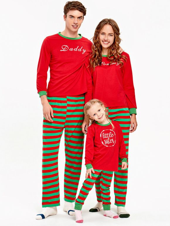 Ensemble pyjama de Noël à motif rayé et imprimé - Rouge DAD XL