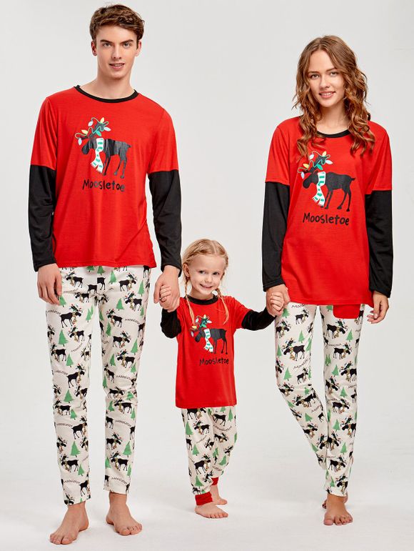 Pyjama de Noël Imprimé Renne à Manches Longues Pour La Famille - Rouge DAD L